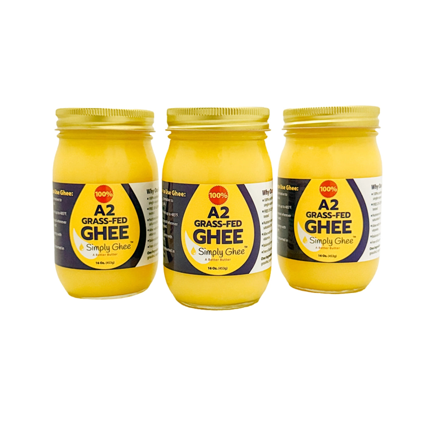 A2 Grassfed Non-GMO Ghee 16oz - 3 PAck